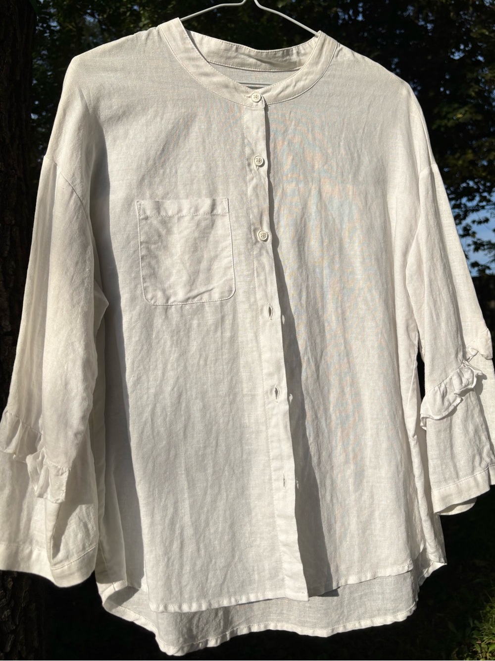 Girls' White Button-Front Ruffle Sleeve Top
